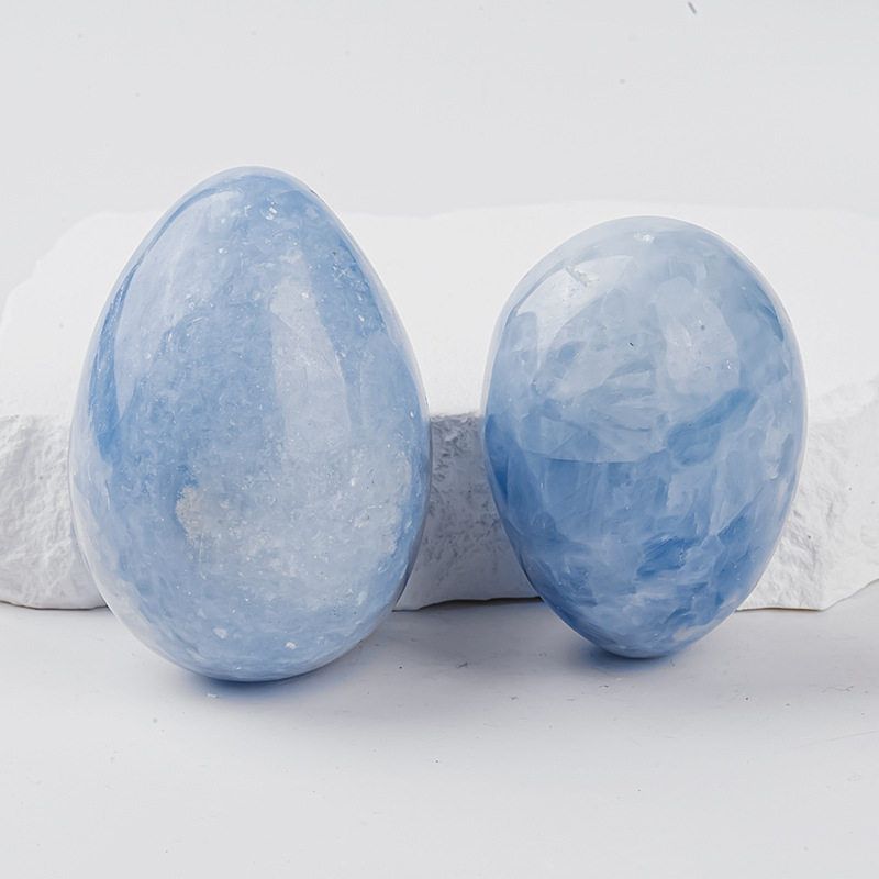 蛋形天然水晶天青石原石装饰摆件
