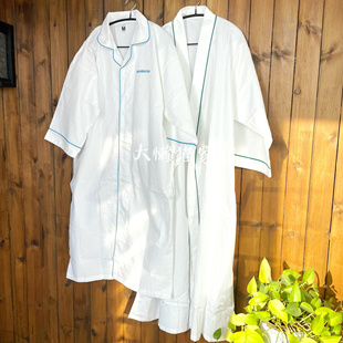 出口星级酒店浴袍男女通用白色蜂巢布中长款睡袍浴衣