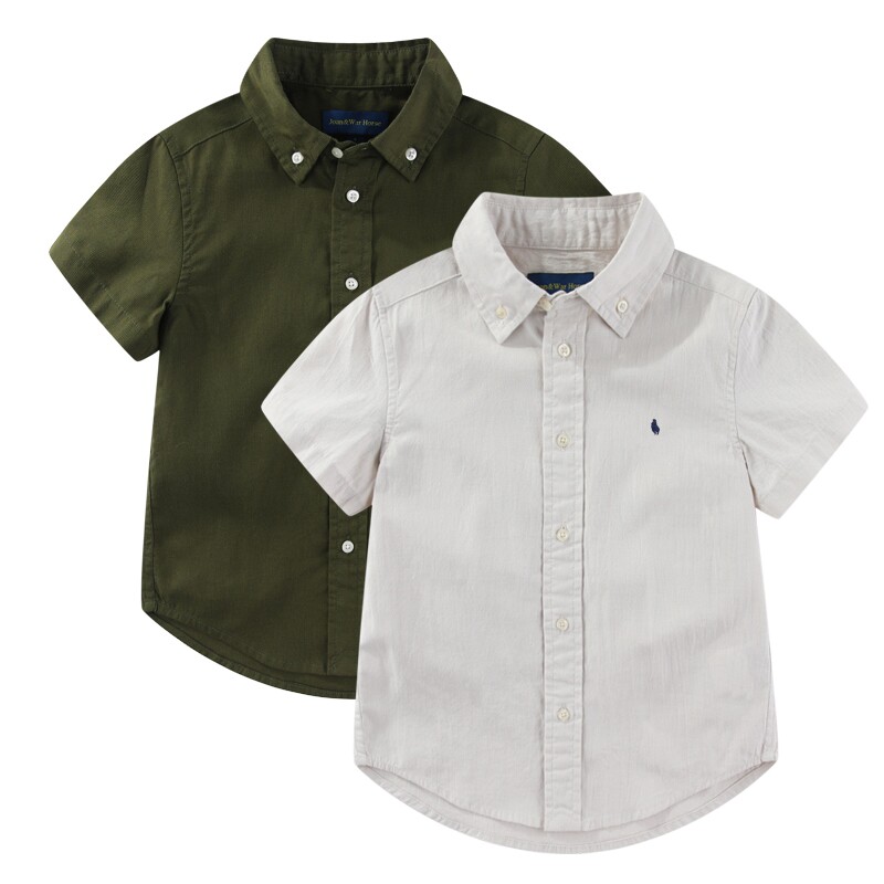 RL101男女童纯棉小马纯色翻领短袖休闲中小儿童上衣日常可亲子