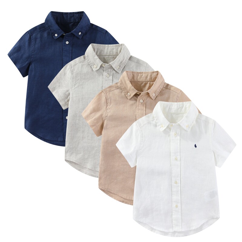 RL104男女童亚麻短袖衬衫翻领休闲风清爽日常儿童新款