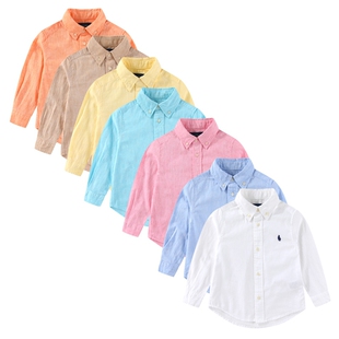 休闲 RL069男女童麻棉薄款 衬衣 中大童 小马标 可亲子翻领衬衫