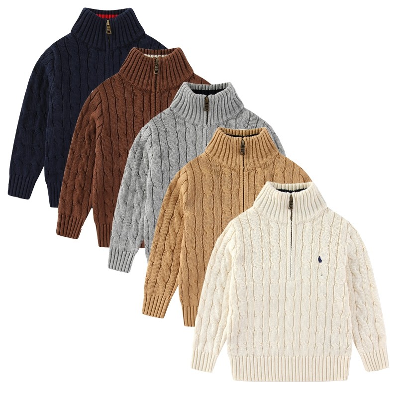 RL140男女童小马半拉链厚款麻花纯棉针织衫外套秋冬90-170