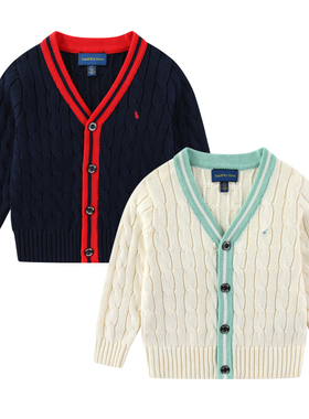 RL151男女童小马标针织衫V领开衫外套纯棉线衣毛衣中大童