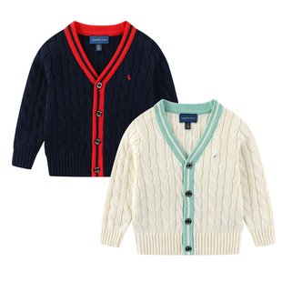 RL151男女童小马标针织衫V领开衫外套纯棉线衣毛衣中大童