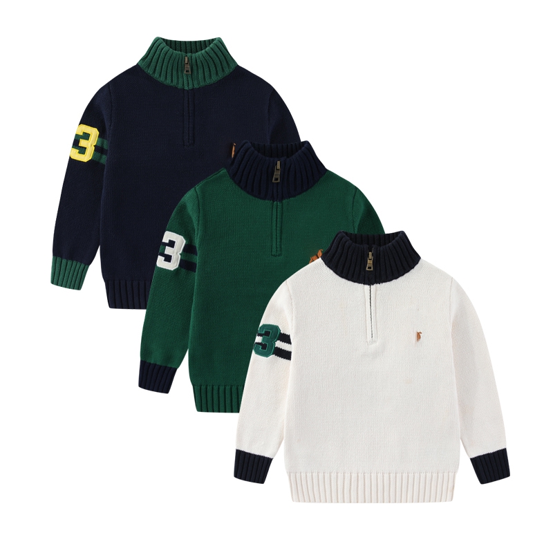 RL小马128大彩马毛衣男童厚款半拉链纯棉针织衫外套秋冬开衫