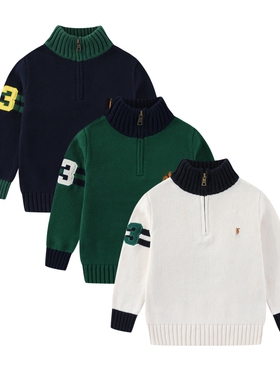 RL小马128大彩马毛衣男童厚款半拉链纯棉针织衫外套秋冬开衫