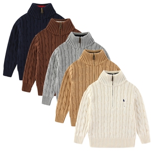 RL140男女童半拉链厚款麻花纯棉针织衫外套秋冬90-170