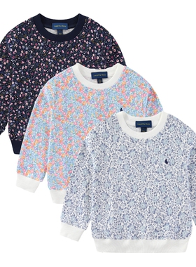 RL131女童小马标春秋长袖纯棉棉圈碎花百搭卫衣休闲中大童