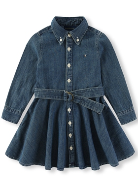 RL017女童纯棉长袖牛连衣裙 经典长裙