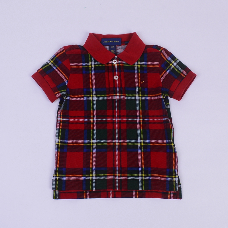 RL075男女中大童短袖T恤 经典格子翻领 珠地纯棉