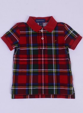 RL075男女中大童短袖T恤 经典格子翻领 珠地纯棉