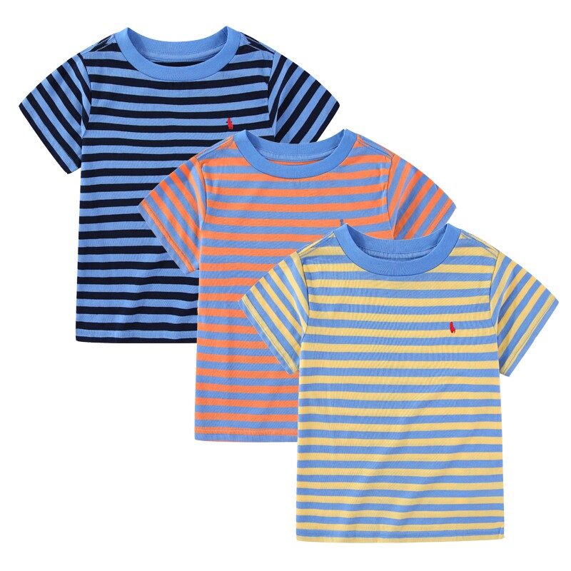 Rl006男女童短袖圆领T恤 小马标纯棉条纹夏装 有标