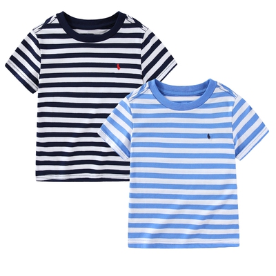 RL018男女童短袖圆领条纹休闲T恤 小马纯棉夏装