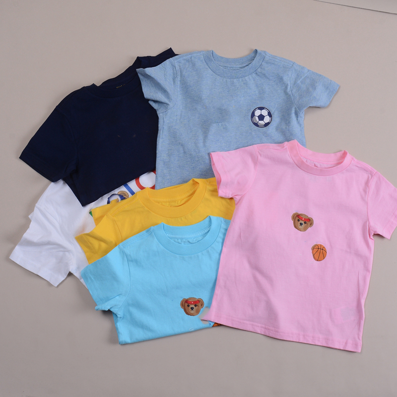 RL016男女童小熊短袖圆领休闲小T恤 纯棉印花夏装欧美