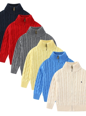 RL152男女童针织衫拉链开衫外套纯棉线衣小马毛衣休闲风