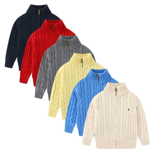 RL152男女童针织衫 外套纯棉线衣小马毛衣休闲风 拉链开衫