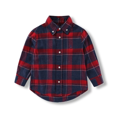 RL小马076男女童磨毛格子长袖衬衣儿童衬衫法兰绒厚款