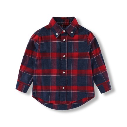RL076男女童磨毛格子长袖衬衣儿童衬衫法兰绒小马厚款