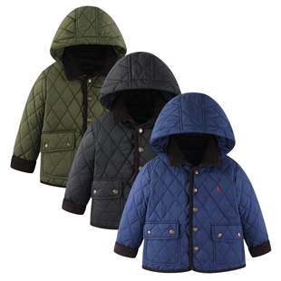 RL154经典菱形格薄棉服 男女童秋冬薄软轻便舒适小马有帽开衫