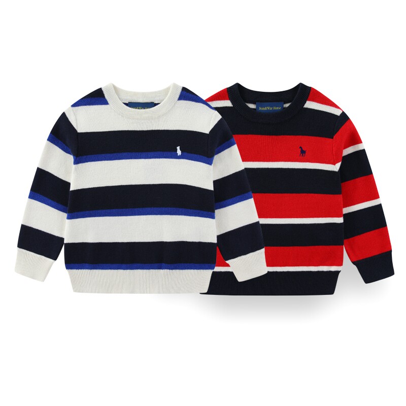 RL115春秋新款细线圆领针织衫 小马标男女中大童毛线衣有厚度