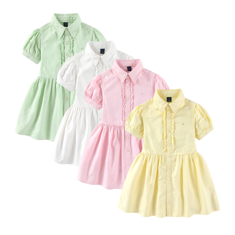 RL026女童牛津纺短袖袖连衣裙 经典长裙 小彩马 夏季学院休闲