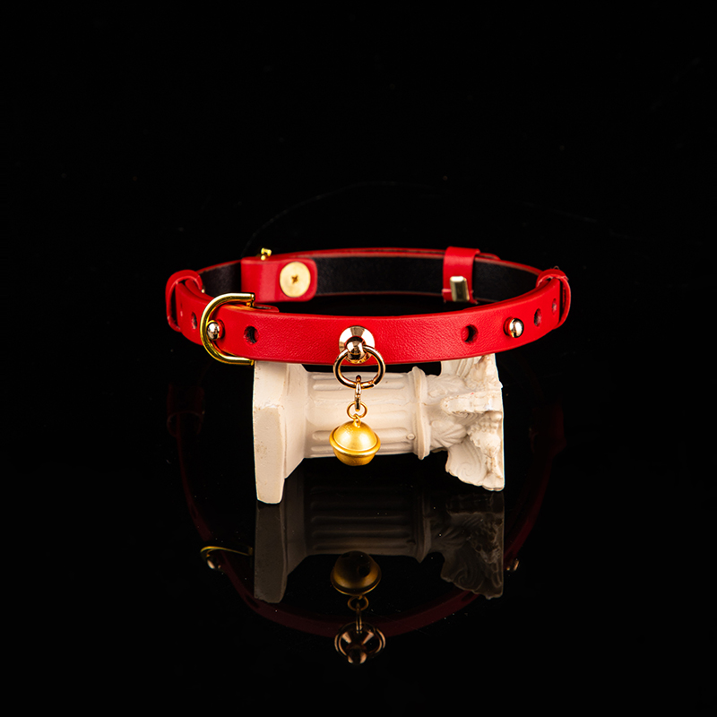 puppy真皮项圈女M颈圈颈带925纯银铃铛choker情侣刻字定制k9脖圈