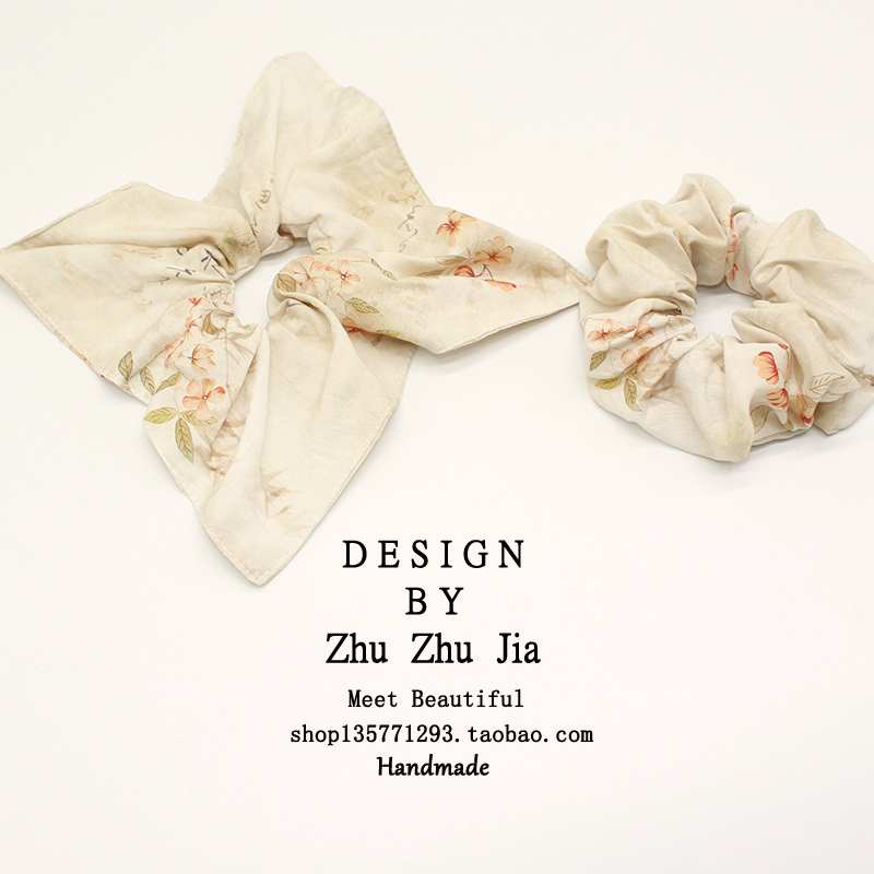 复古小众油画高级感碎花方巾方形大肠发圈女扎头发橡皮筋头绳发绳