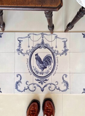 LIVINGBANK原创复古手绘大公鸡皮革地垫厨房免清洗防水防油防滑垫