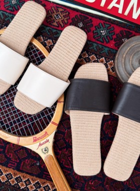 livingbank随性小羊皮拖鞋法式亚麻情侣拖小韩ins家居防滑凉拖鞋