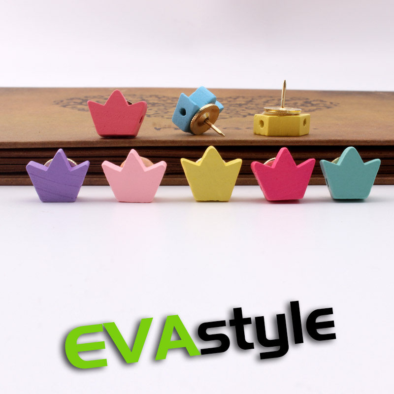 5个 皇冠木头卡通造型创意可爱图钉按钉 装饰软木照相片留言墙板