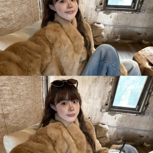 ARMOIRELIN 中古定染真兔毛韩系皮草外套保暖毛毛上衣女