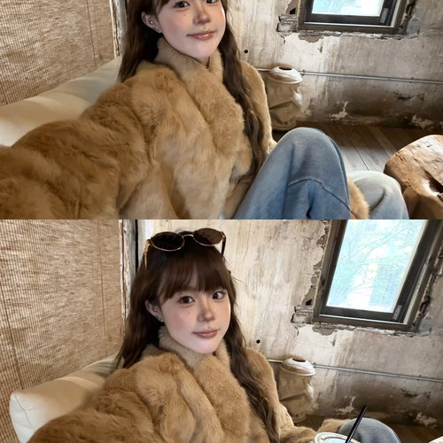 ARMOIRELIN 中古定染真兔毛韩系皮草外套保暖毛毛上衣女