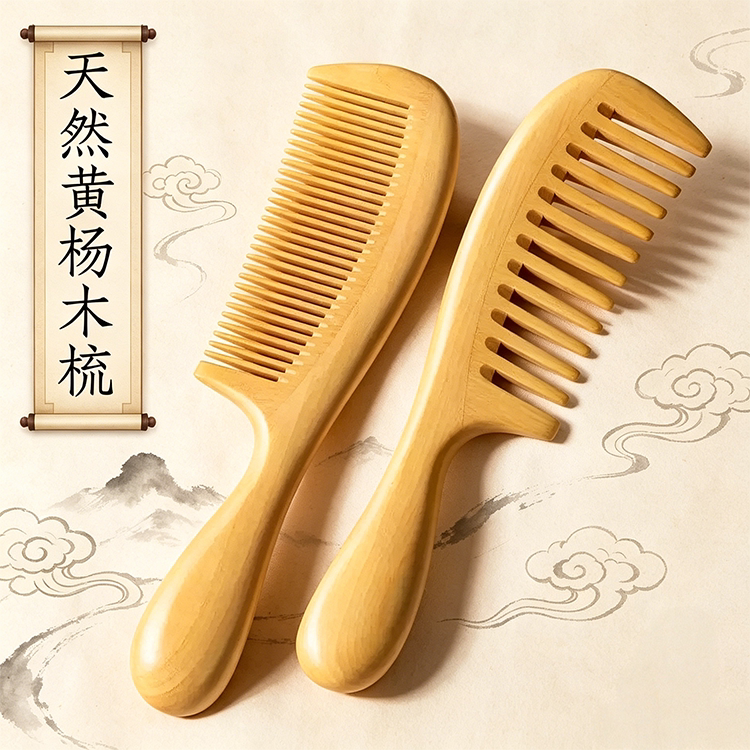 天然黄杨木长发静电专用黄杨木梳子按摩檀木梳卷发家用梳子图片