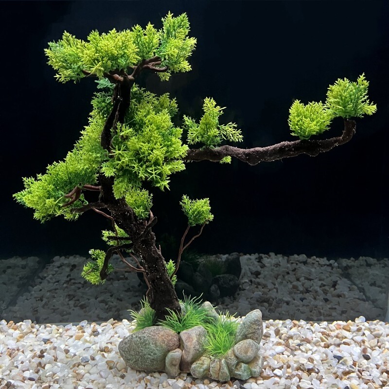 水族箱造景套餐假山水草组合后景大款仿真沉木迎客松鱼缸装饰摆件