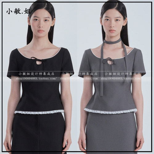 敏姐26夏韩国设计师品牌mausoleum新款7月配色荷叶边短袖衬衫