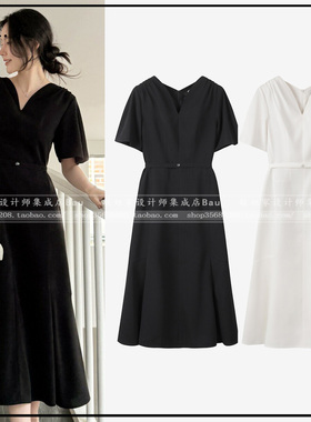 敏姐26春韩国设计师品牌DEWL新款4月深V领荷叶袖连衣裙
