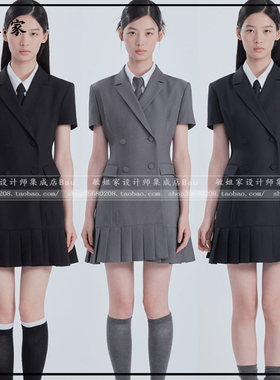 26夏韩国设计师品牌mausoleum新款7月双排扣褶皱西装领连衣裙