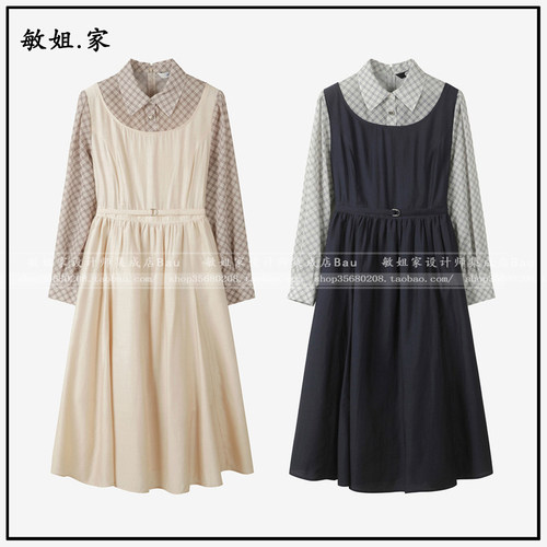 敏姐26春韩国设计师品牌DEWL新款4月格纹拼接衬衫连衣裙