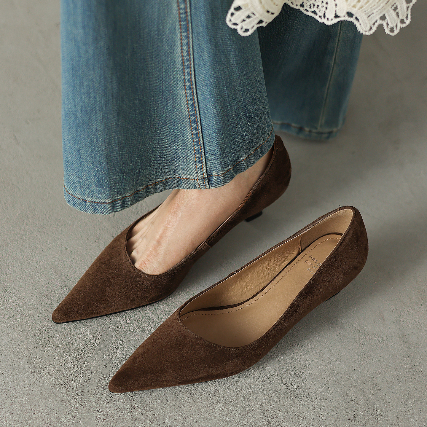 法式气质真皮磨砂尖头浅口单鞋女