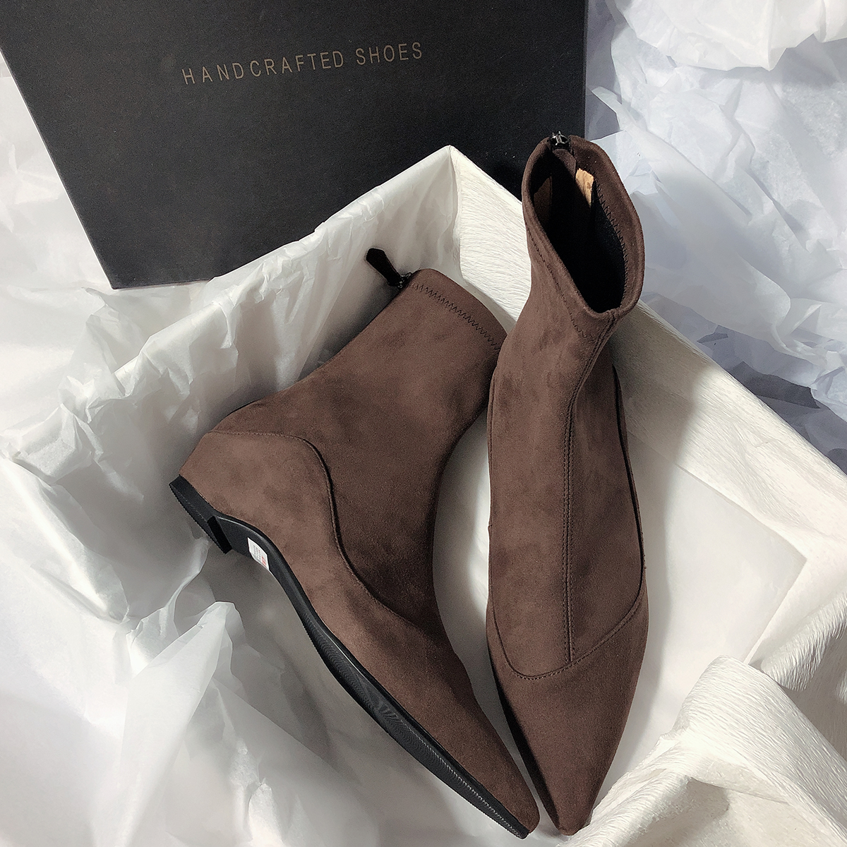 真皮复古尖头百搭内增高瘦瘦靴女