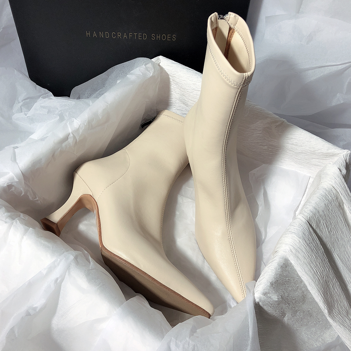 简约弹力靴韩版百搭后拉链短靴女