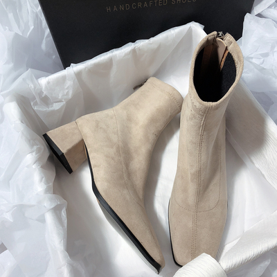 韩版气质2025秋冬新款真皮高跟瘦瘦弹力休闲通勤简约后拉链短靴女