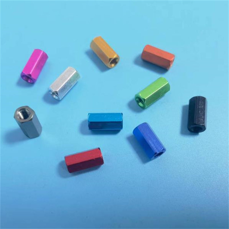 10个/包 M3彩色铝加长六角铝柱螺母铝合金铝柱连接柱铝内牙