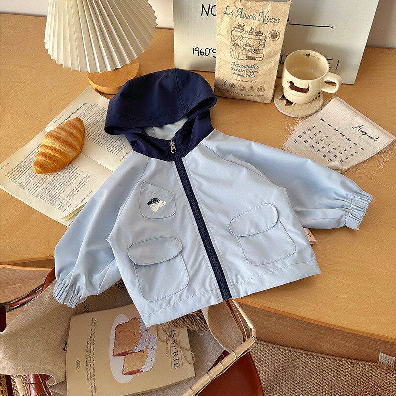 儿童外套春秋季新款男童蓝色小狗休闲连帽上衣卡通拉链防风外套