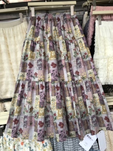 波西米亚复古油画紫色碎花半身裙度假减龄中长款 拼接大摆A字伞裙