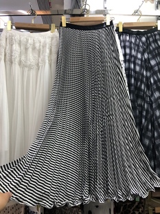 气质垂感高个子长裙拖地条纹半身裙女经典百搭显瘦百褶裙长款裙子