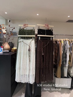 欧洲站2025秋季时尚钩花蕾丝半身裙女甜美高腰显瘦A字直筒中长裙