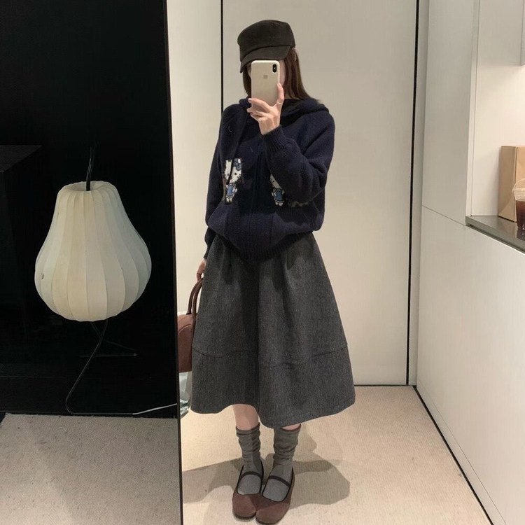 毛呢花苞口袋伞裙蓬蓬A字伞裙