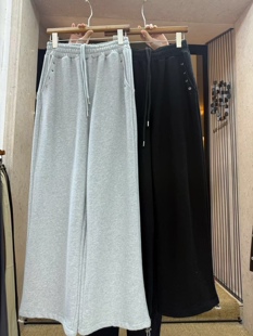 灰色休闲束脚直筒阔腿裤女秋季休闲显瘦裤子宽松bf慵懒风运动卫裤