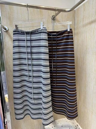 韩系撞色条纹抽绳半身裙女夏季慵懒风宽松显瘦休闲a字直筒长裙子